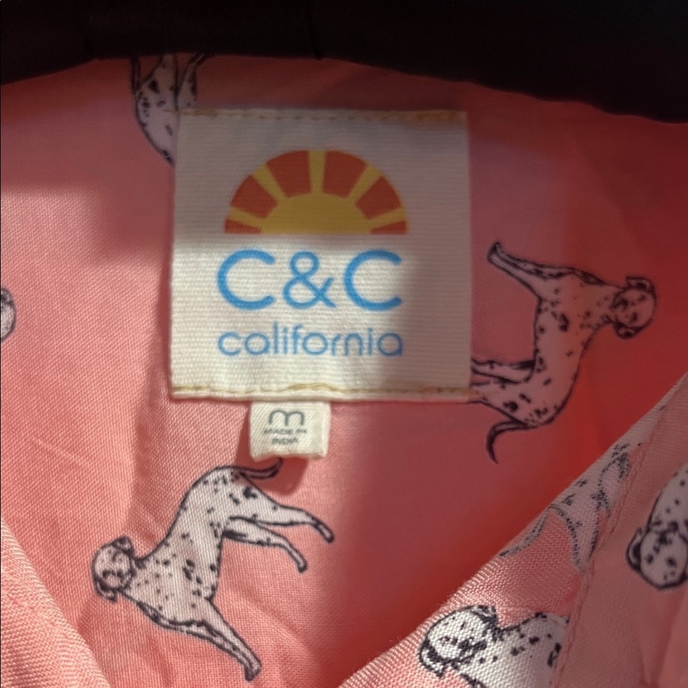 C&C California Dalmatian Dog Print Pink Button Down Shirt - Picture 2 of 8